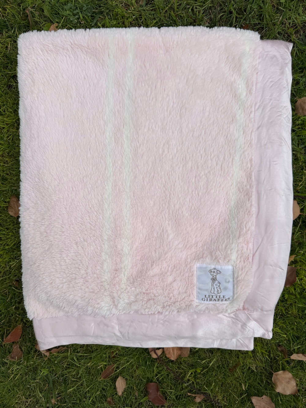 Little Giraffe Pink Stripe Luxe Plush Security Blanket Satin Trim 31x35 Soft GUC
